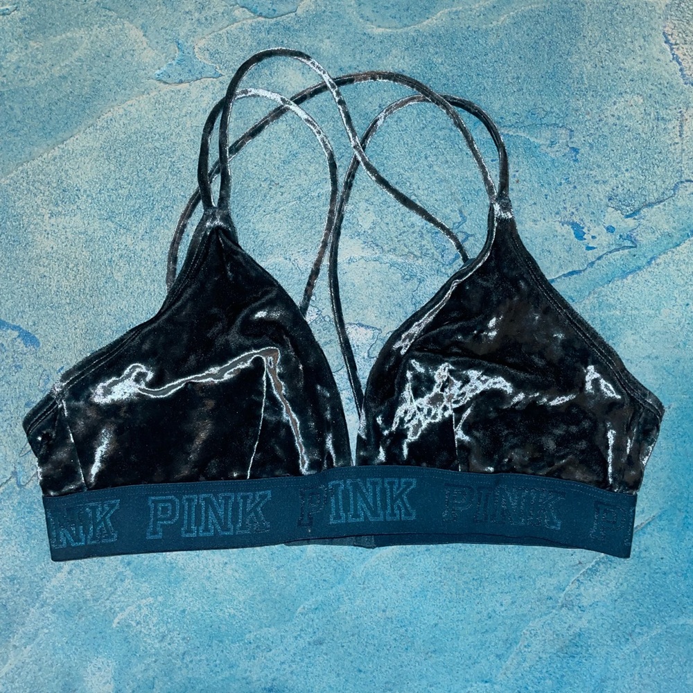PINK Teal/Navy Velvet Bra | Size L